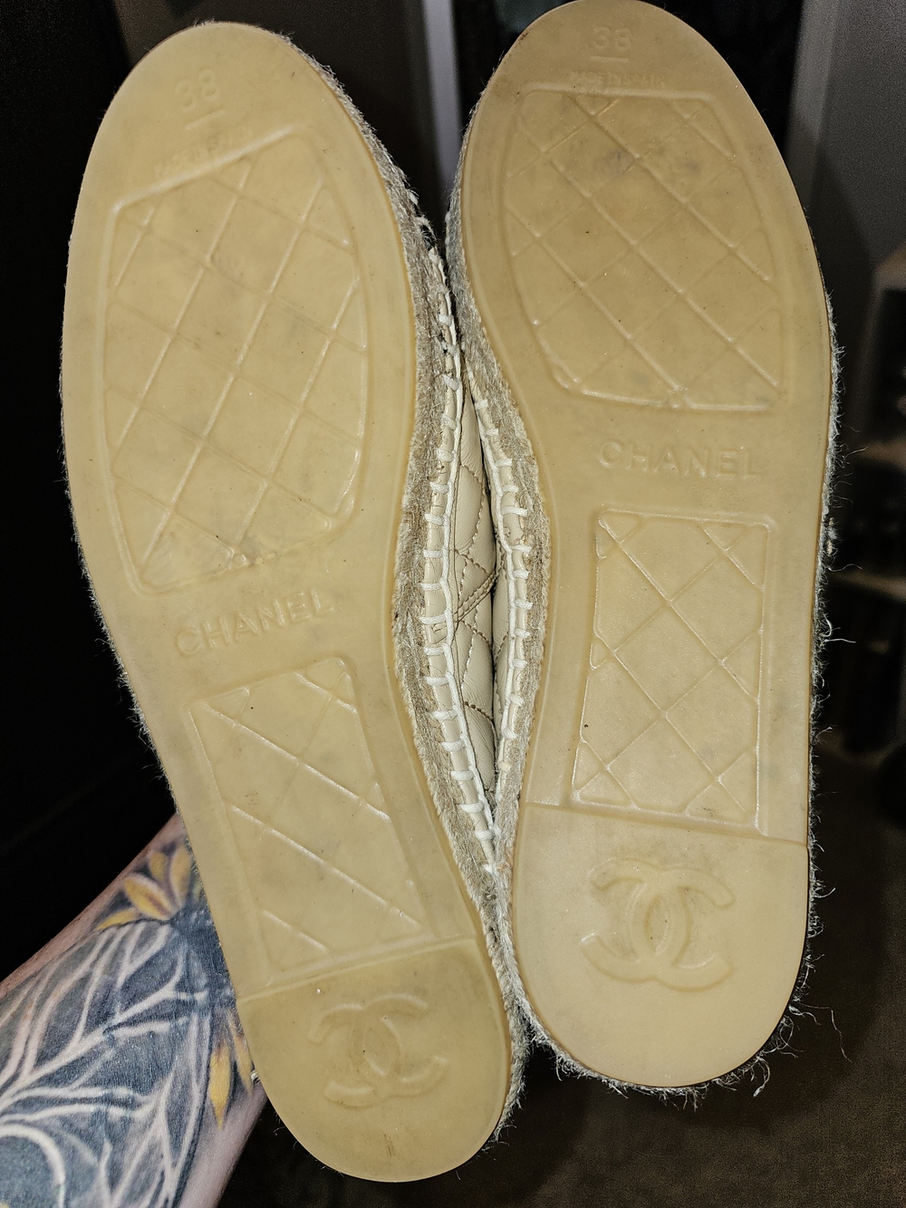 Chanel Two-Tone Quilted Espadrille Flats - Beige & Black - Picture 4 of 6